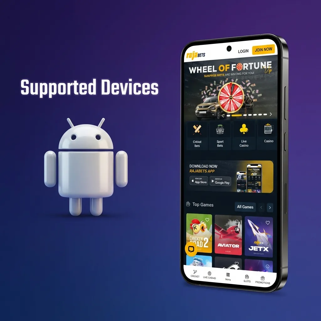 Graphic showing compatible iPhone models for RajaBets Aviatrix app on iOS 12+, including iPhone X through iPhone 15