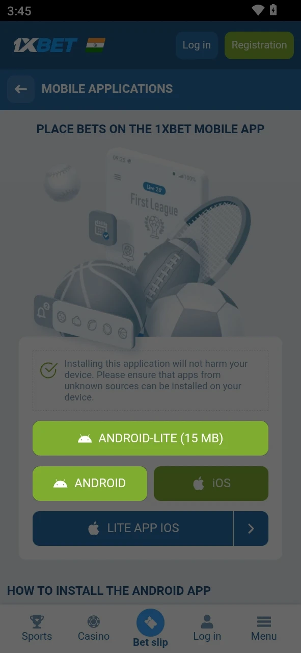 Locate the mobile section to download the 1xBet Aviatrix Android app.